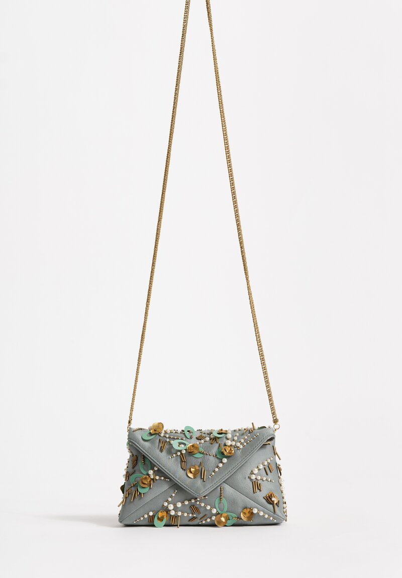 Dries Van Noten Embellished Envelope BagTeal Green