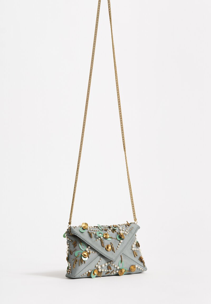 Dries Van Noten Embellished Envelope BagTeal Green
