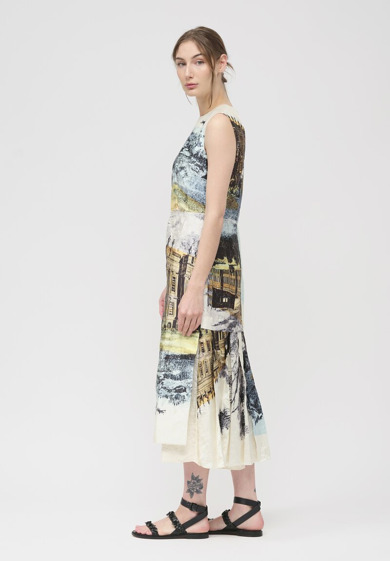 Erdem Sleeveless Printed Pleated Cocktail Dress in Parchment	