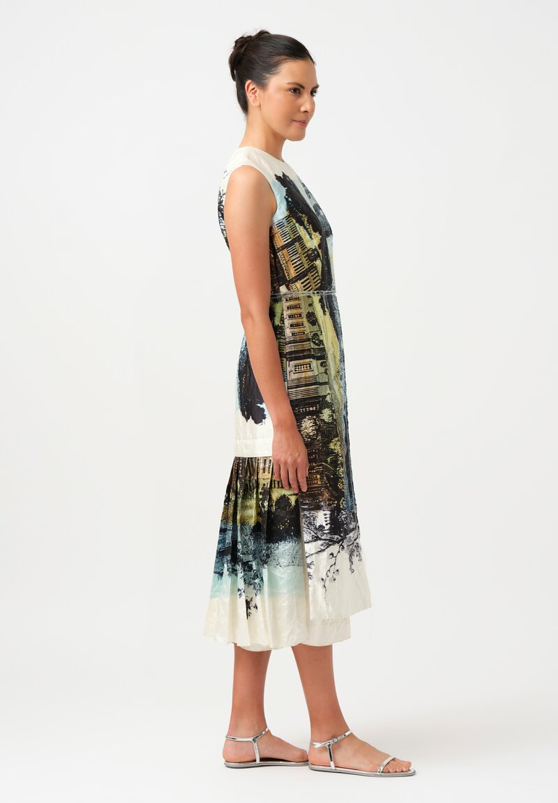 Erdem Sleeveless Printed & Pleated Cocktail Dress in Parchment