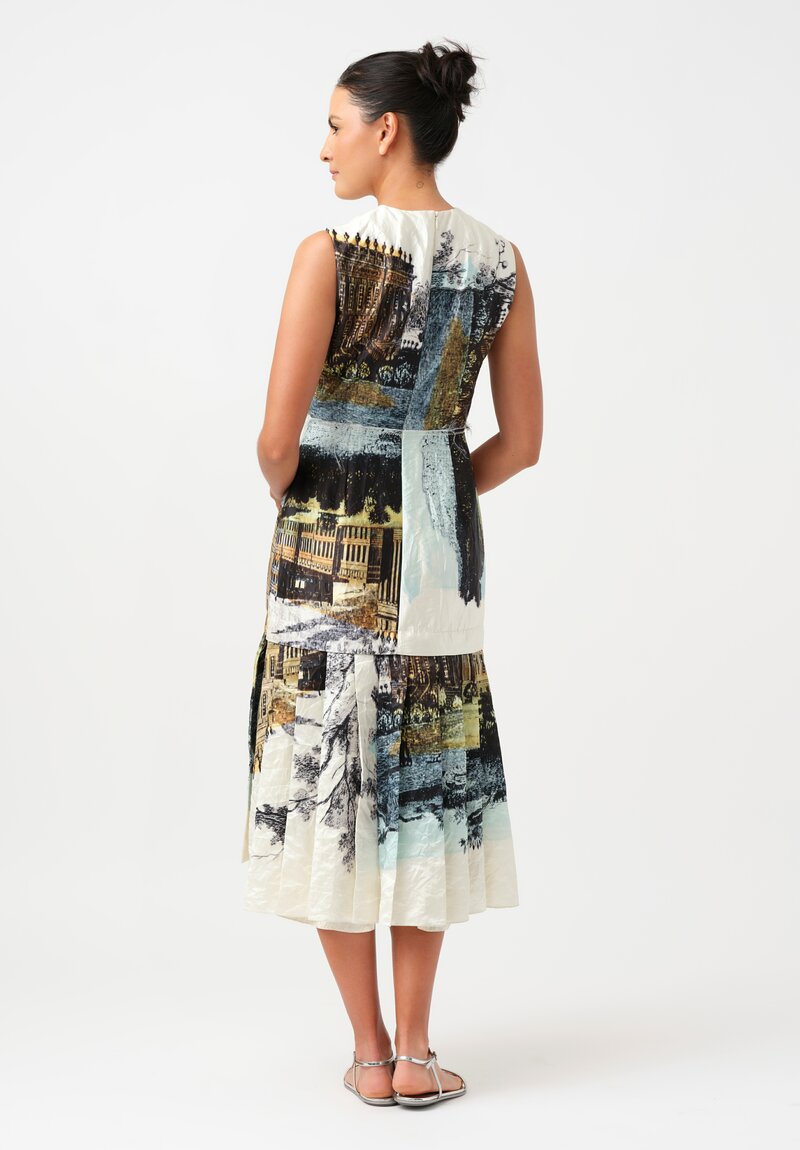 Erdem Sleeveless Printed & Pleated Cocktail Dress in Parchment