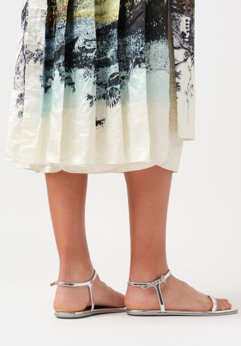 Erdem Sleeveless Printed & Pleated Cocktail Dress in Parchment