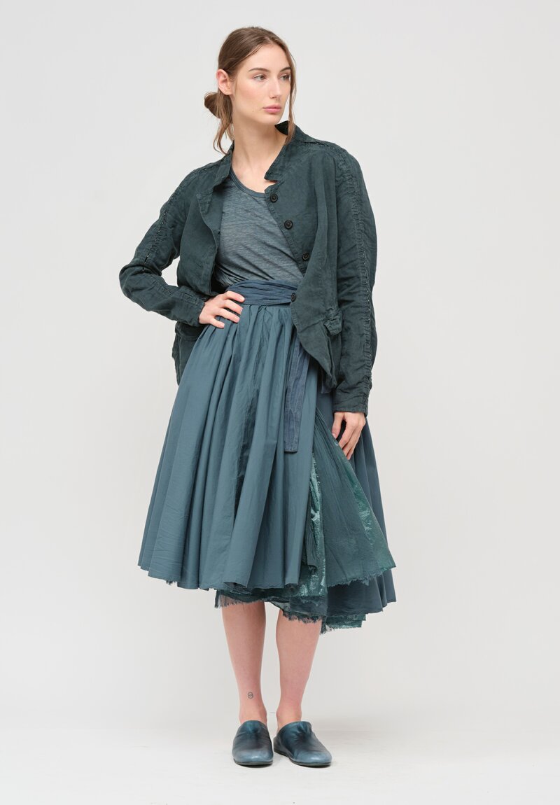 Rundholz Layered Cotton & Linen Wrap Skirt in Tulip Teal	