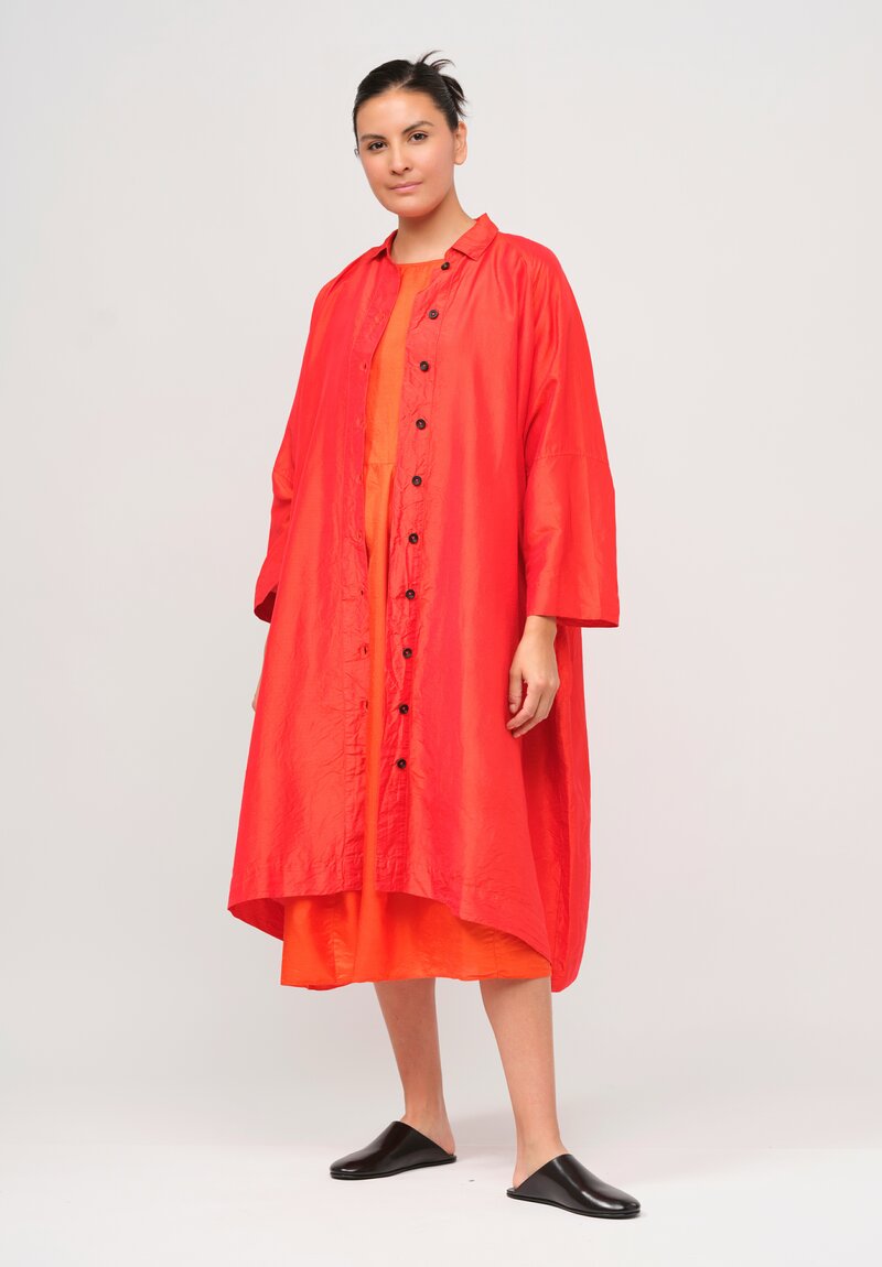 Christian Peau Silk Sleeveless One Piece Dress in Orange Red