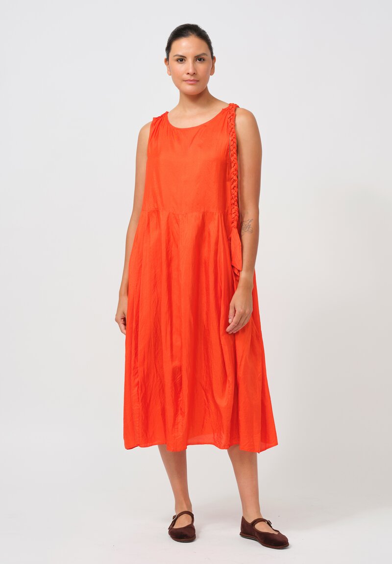 Christian Peau Silk Sleeveless One Piece Dress in Orange Red