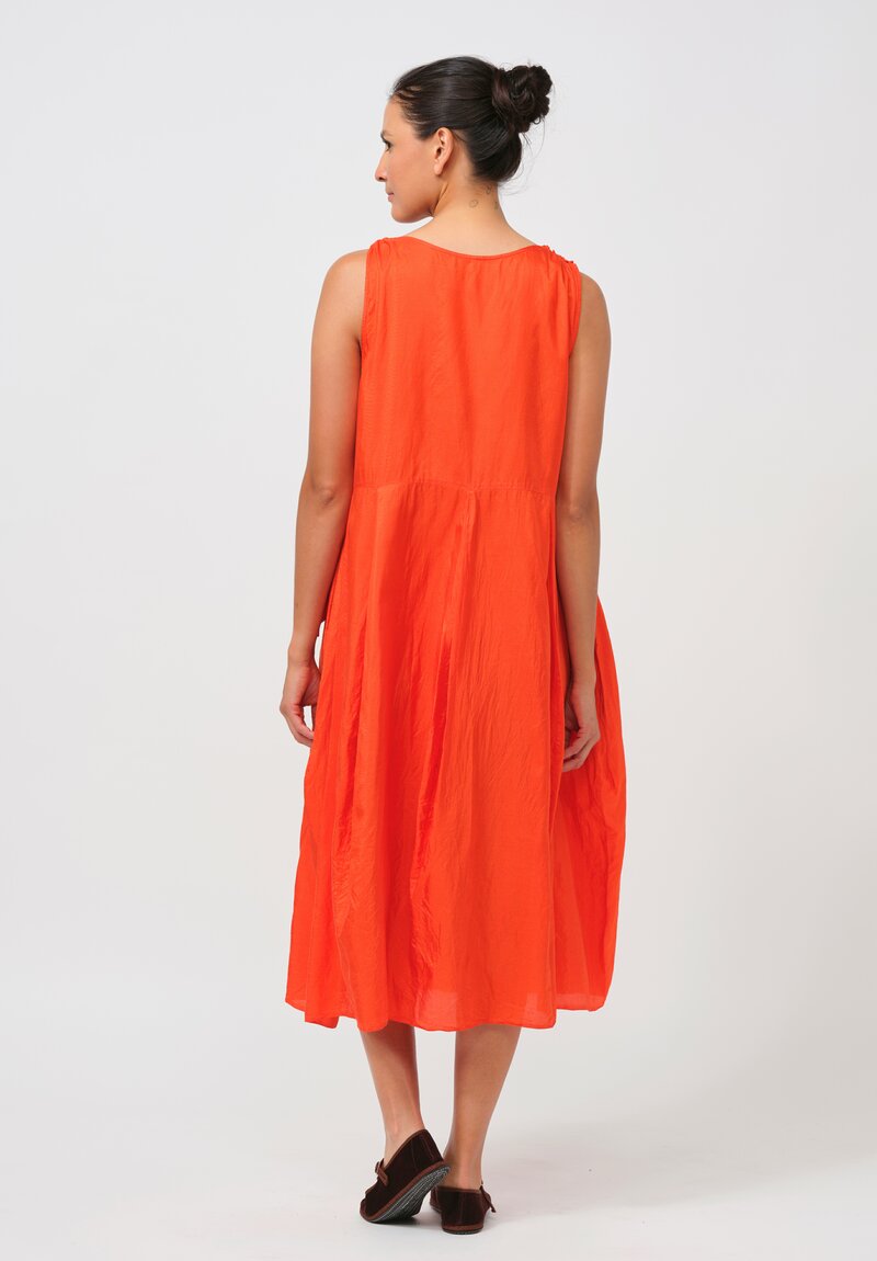 Christian Peau Silk Sleeveless One Piece Dress in Orange Red