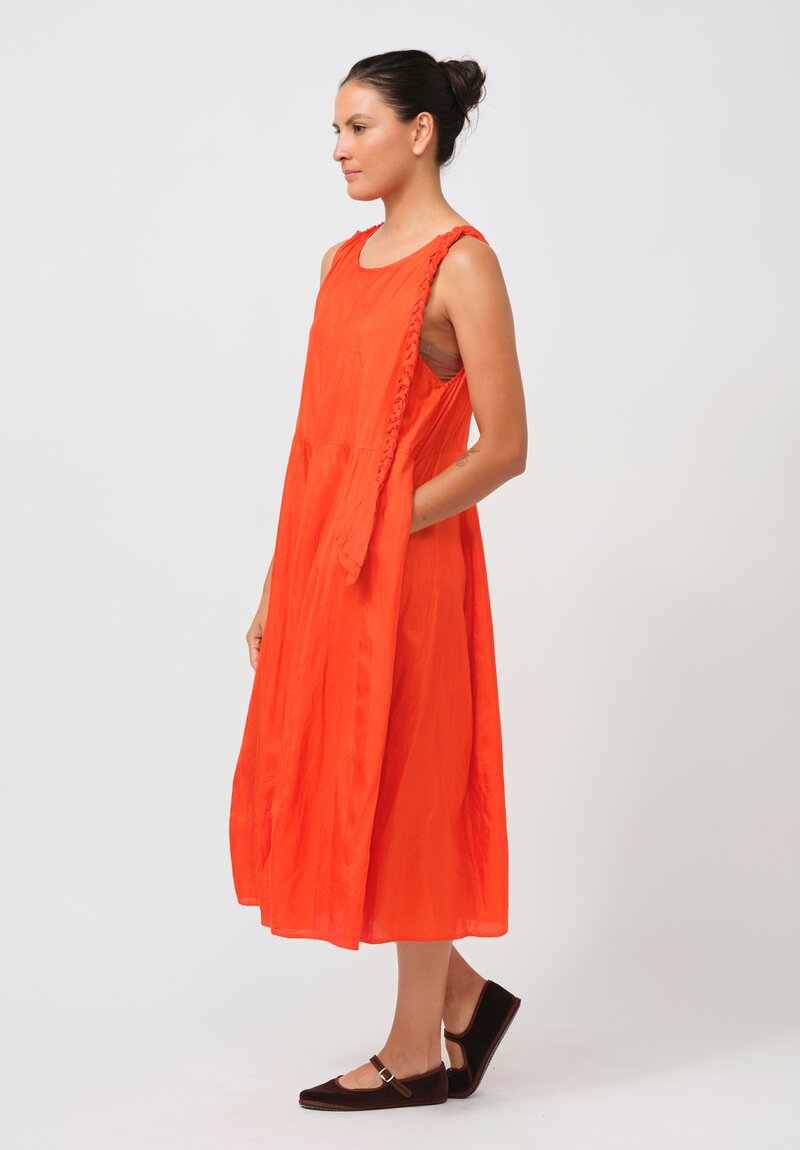 Christian Peau Silk Sleeveless One Piece Dress in Orange Red