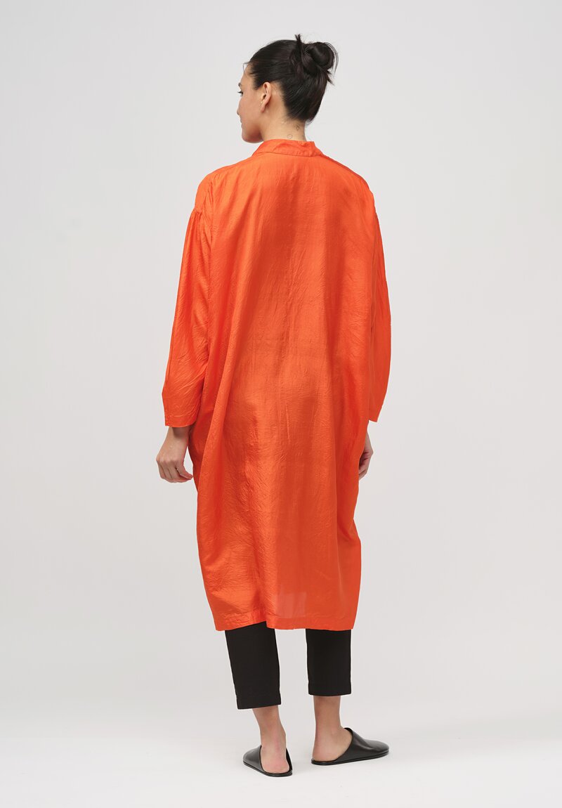 Christian Peau Silk Pleated One Piece Dress in Orange Red
