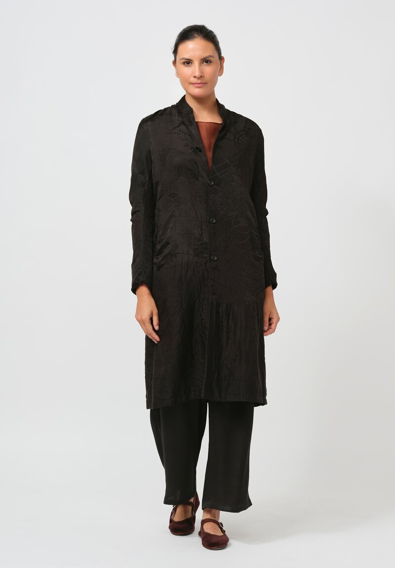 Christian Peau Vintage Silk STC Coat in Black Cranes	