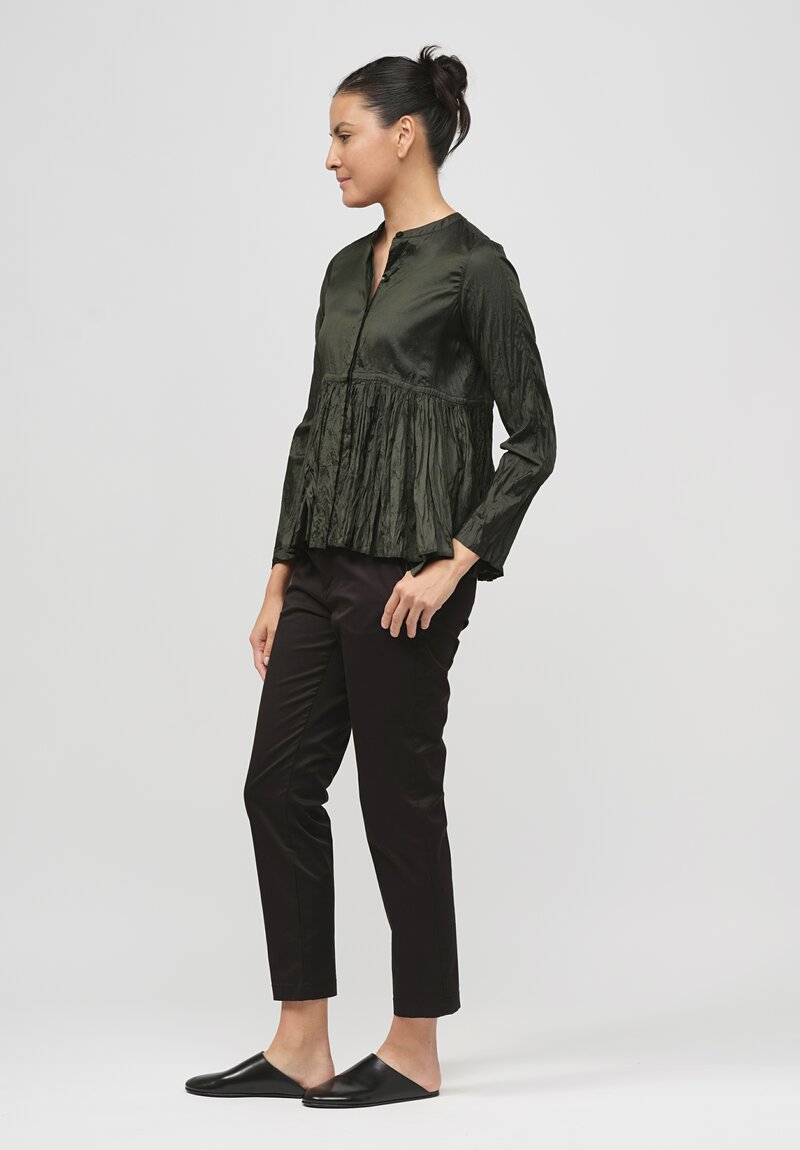 Christian Peau Gathered Silk Top in Kale Green