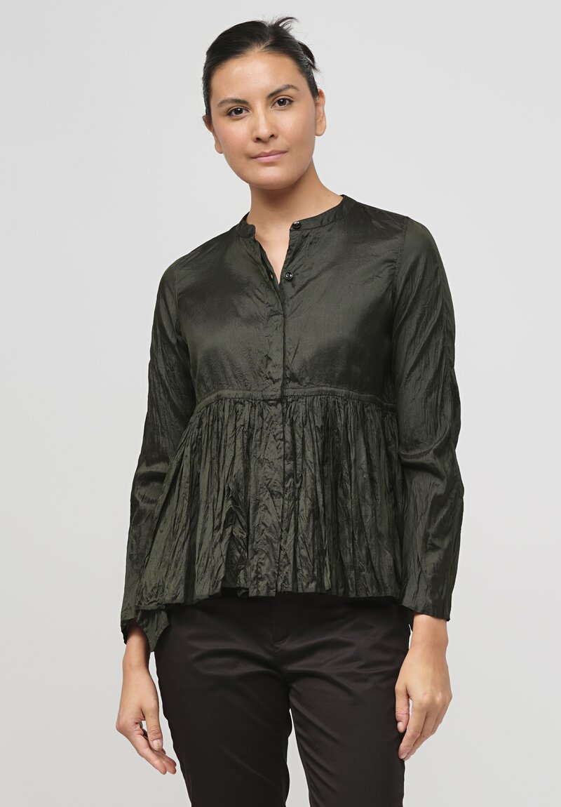 Christian Peau Gathered Silk Top in Kale Green