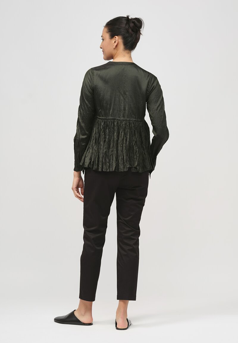 Christian Peau Gathered Silk Top in Kale Green