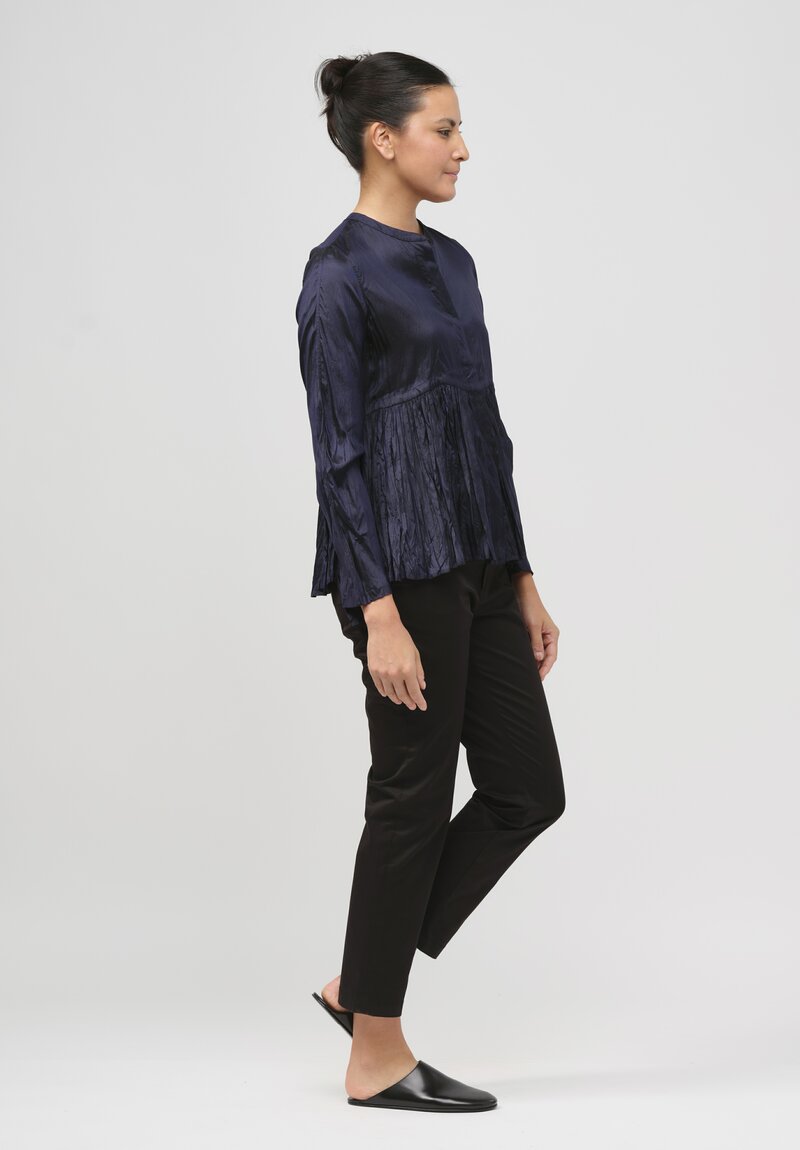 Christian Peau Gathered Silk Top in Navy Blue