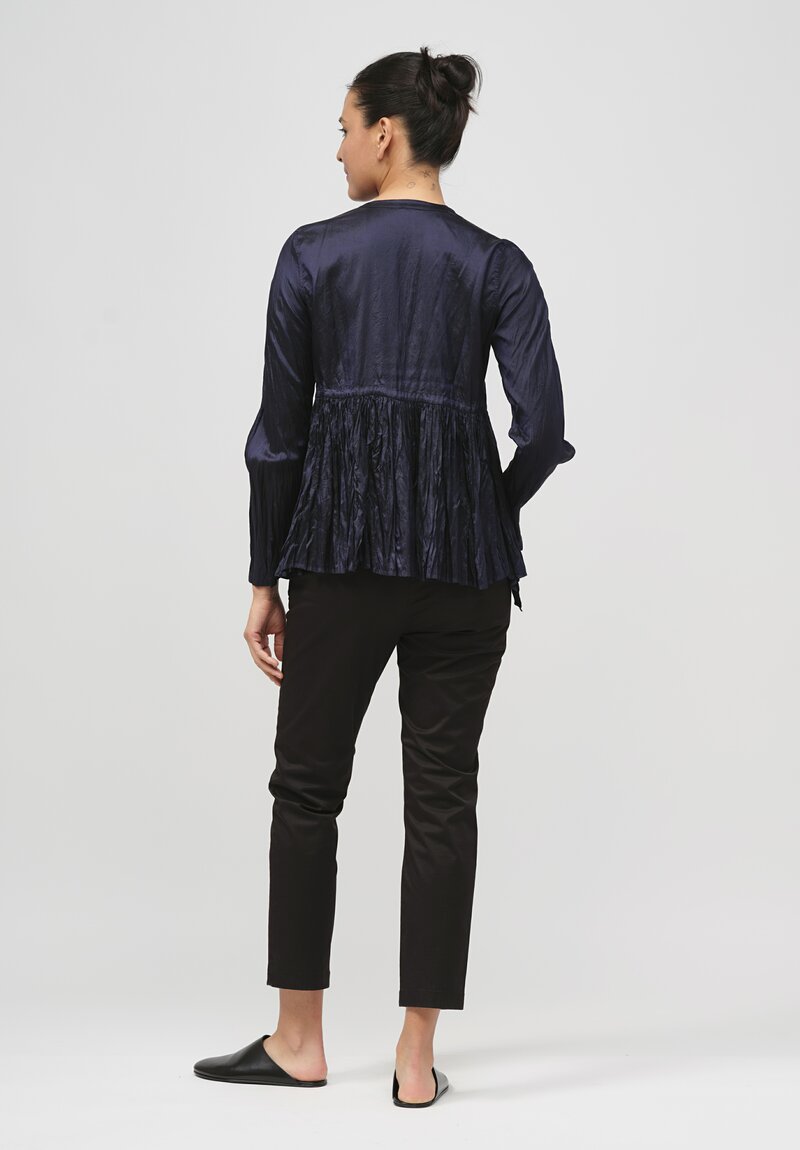 Christian Peau Gathered Silk Top in Navy Blue