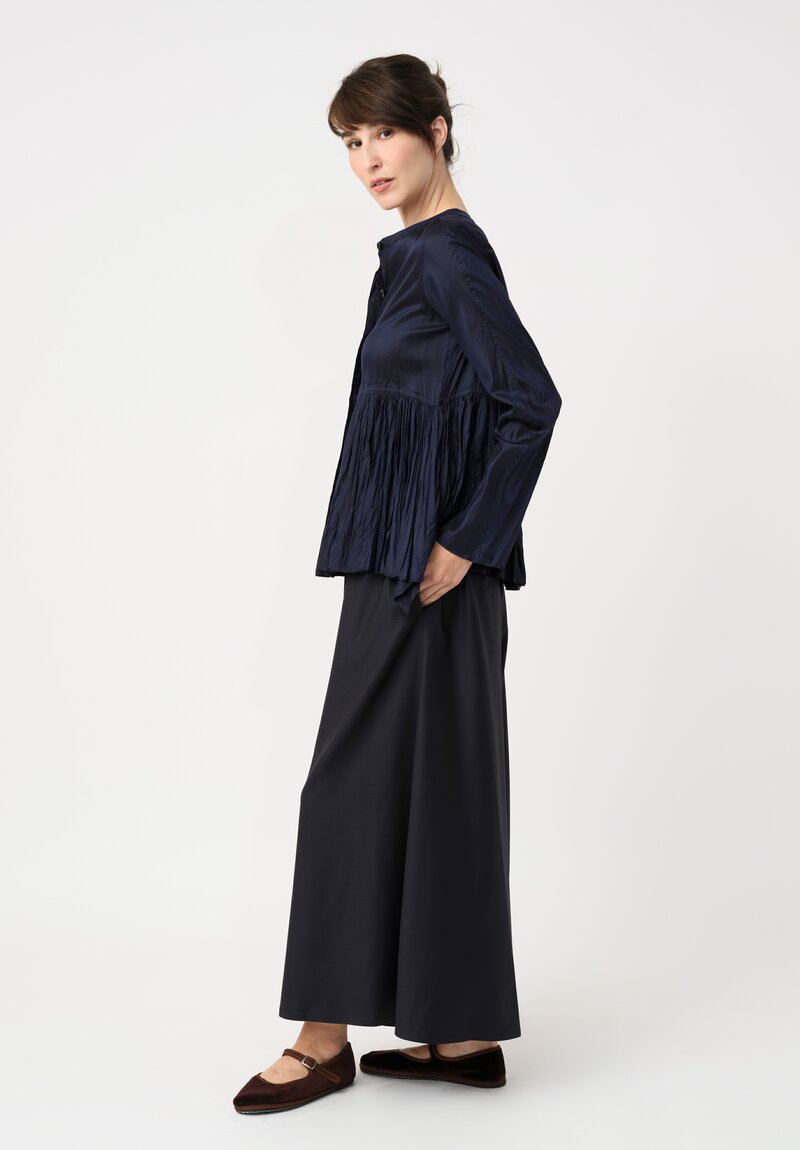 Christian Peau Gathered Silk Top in Navy Blue