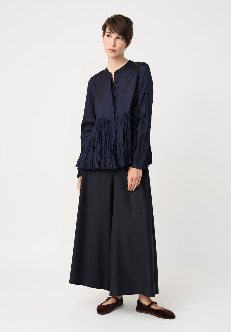 Christian Peau Gathered Silk Top in Navy Blue