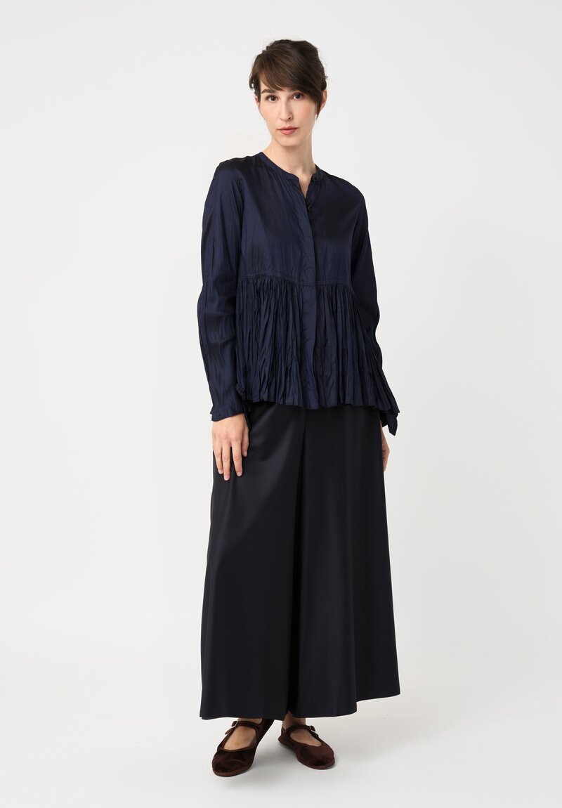 Christian Peau Gathered Silk Top in Navy Blue