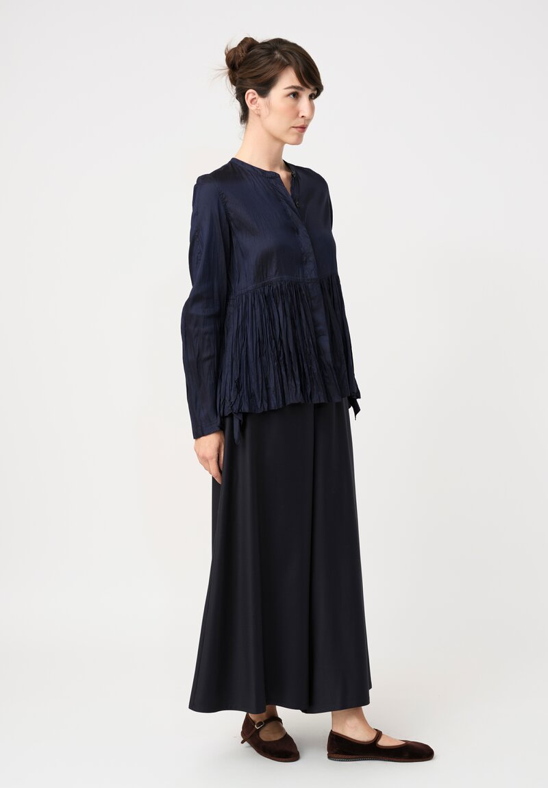 Christian Peau Gathered Silk Top in Navy Blue
