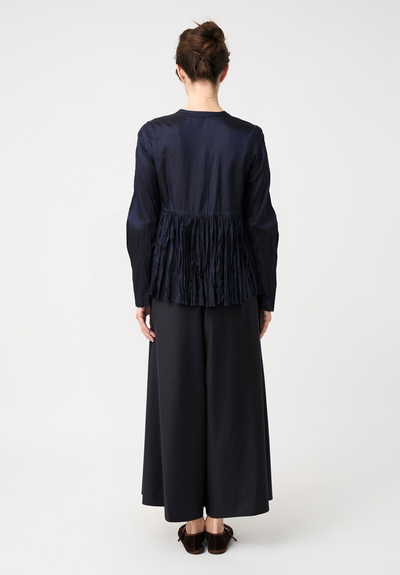 Christian Peau Gathered Silk Top in Navy Blue