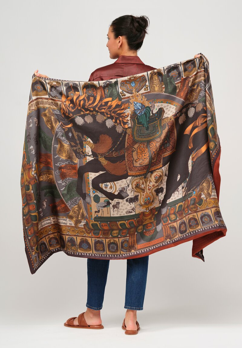 Sabina Savage Silk and Cashmere The Wind Horse Stole in Coal Cloud	