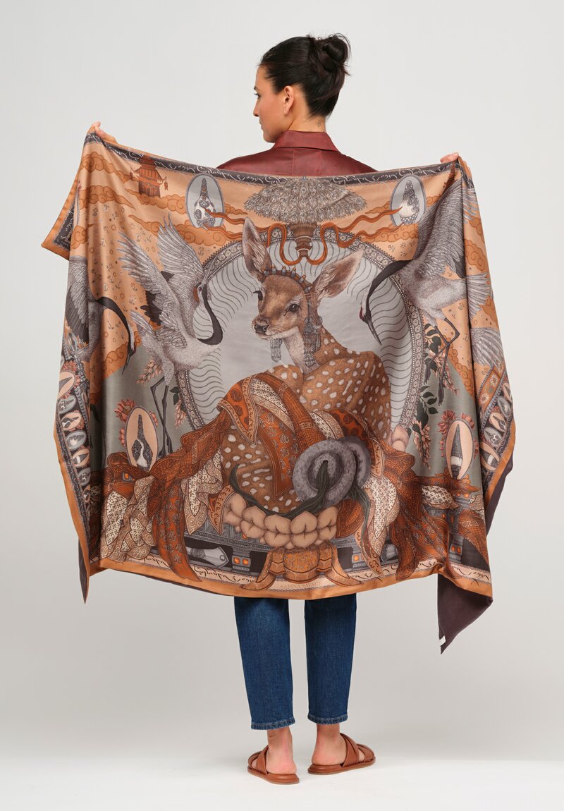 Sabina Savage Silk and Cashmere The Song Deer Stole in Coral & Quartz	