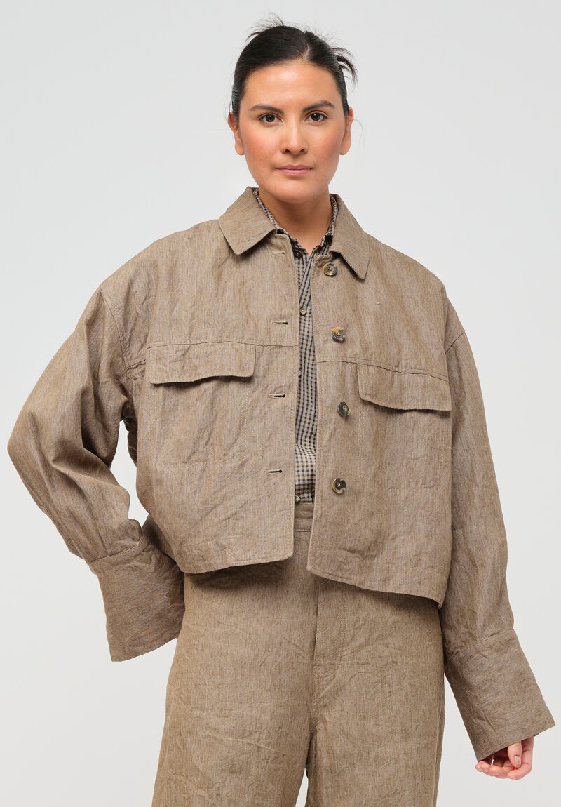 Forme d'Expression Woven Ramie & Linen Oversized Trucker Jacket in Reed	