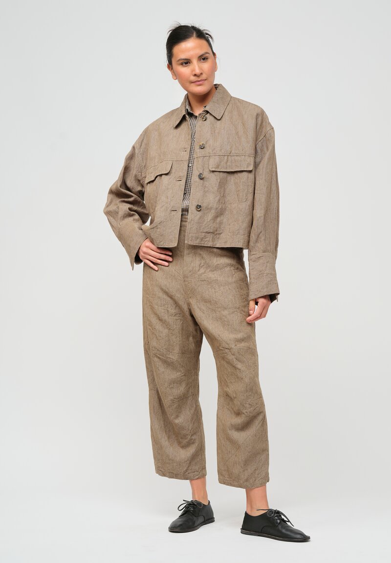 Forme d'Expression Woven Ramie & Linen Oversized Trucker Jacket in Reed	