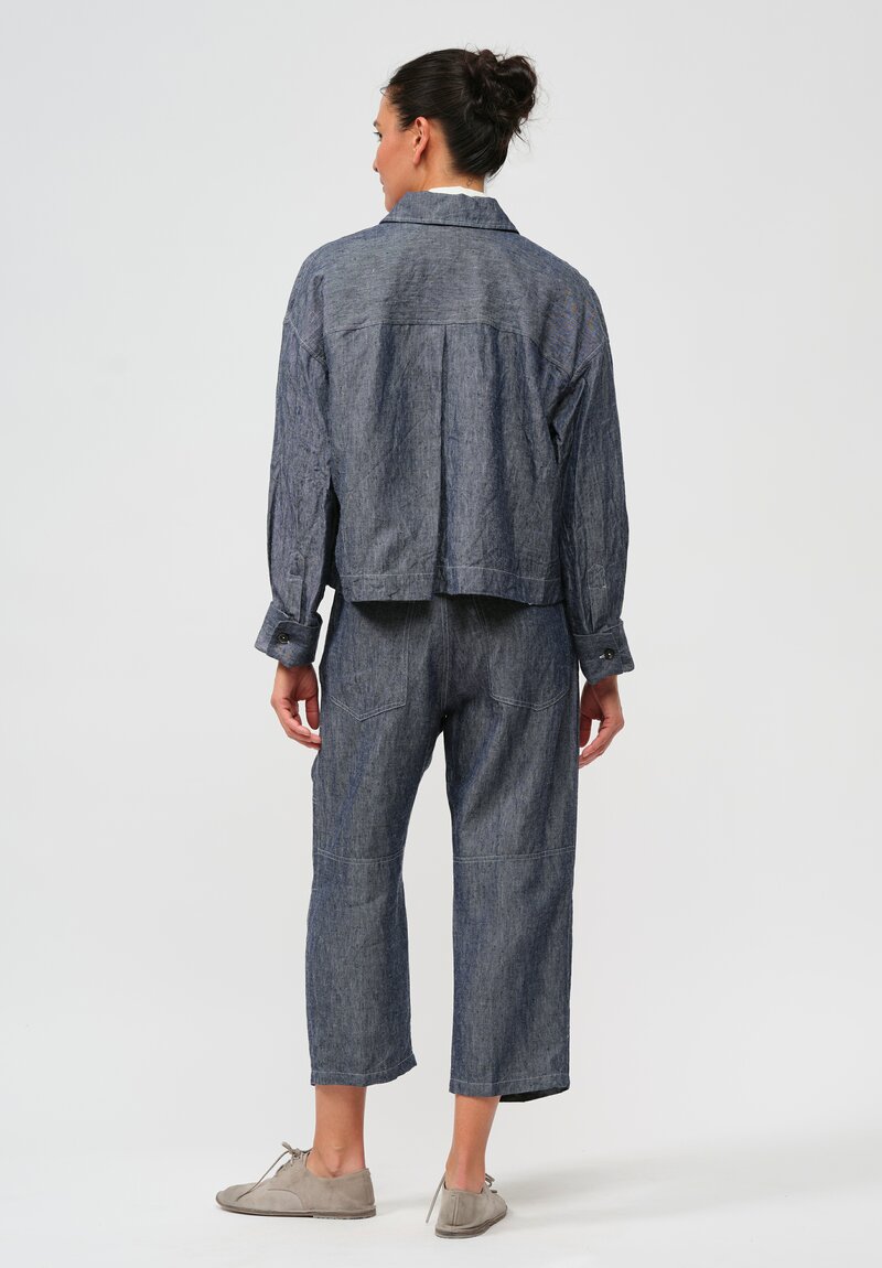 Forme d'Expression Woven Ramie & Linen Oversized Trucker Jacket in Denim