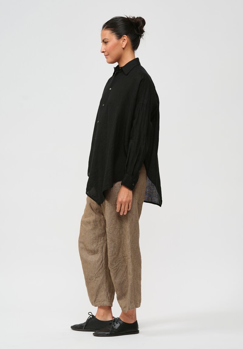 Forme d'Expression Woven Linen Deconstructed Shirt in Black	