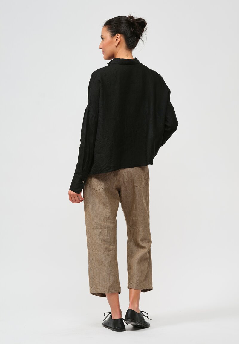 Forme d'Expression Woven Linen Squared Shirt in Black	