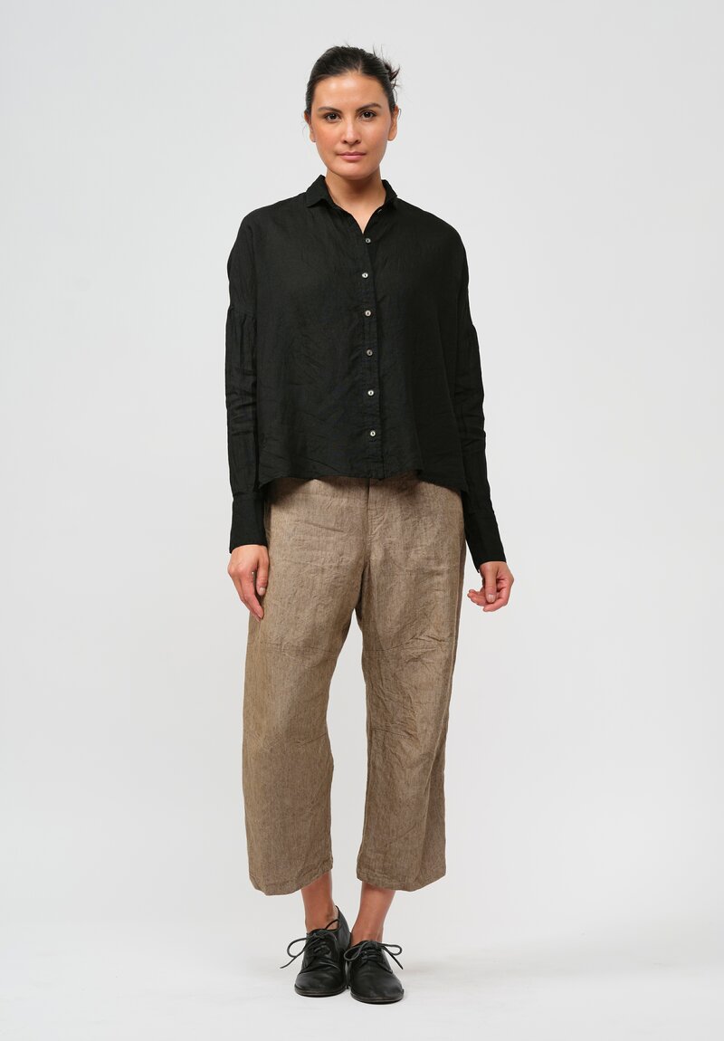 Forme d'Expression Woven Linen Squared Shirt in Black	