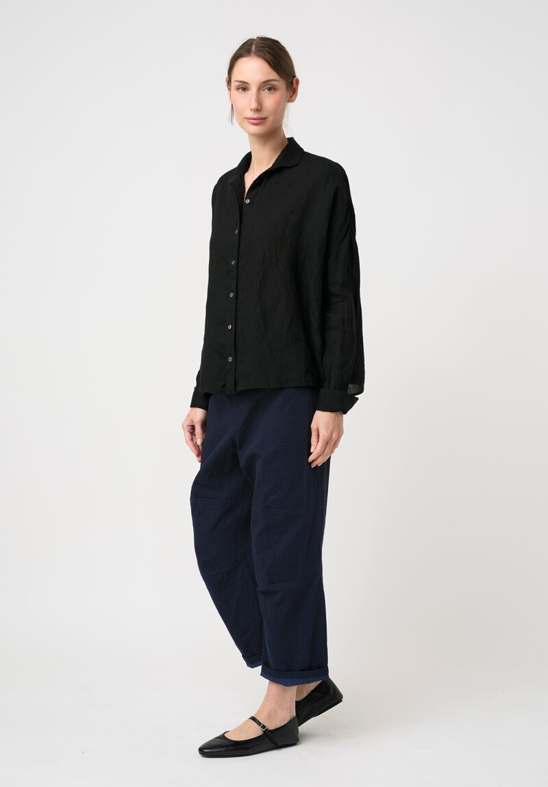 Forme d'Expression Woven Linen Squared Shirt in Black