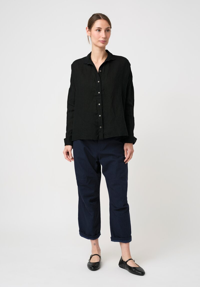 Forme d'Expression Woven Linen Squared Shirt in Black