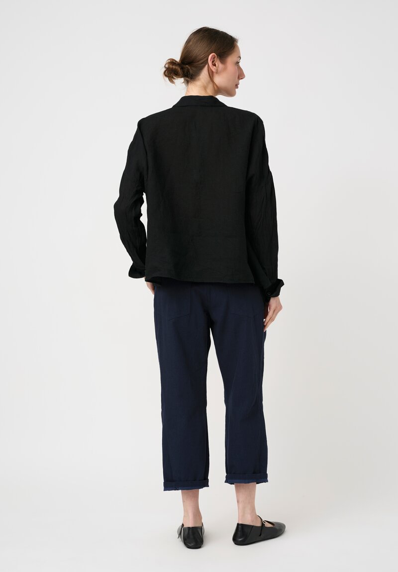 Forme d'Expression Woven Linen Squared Shirt in Black