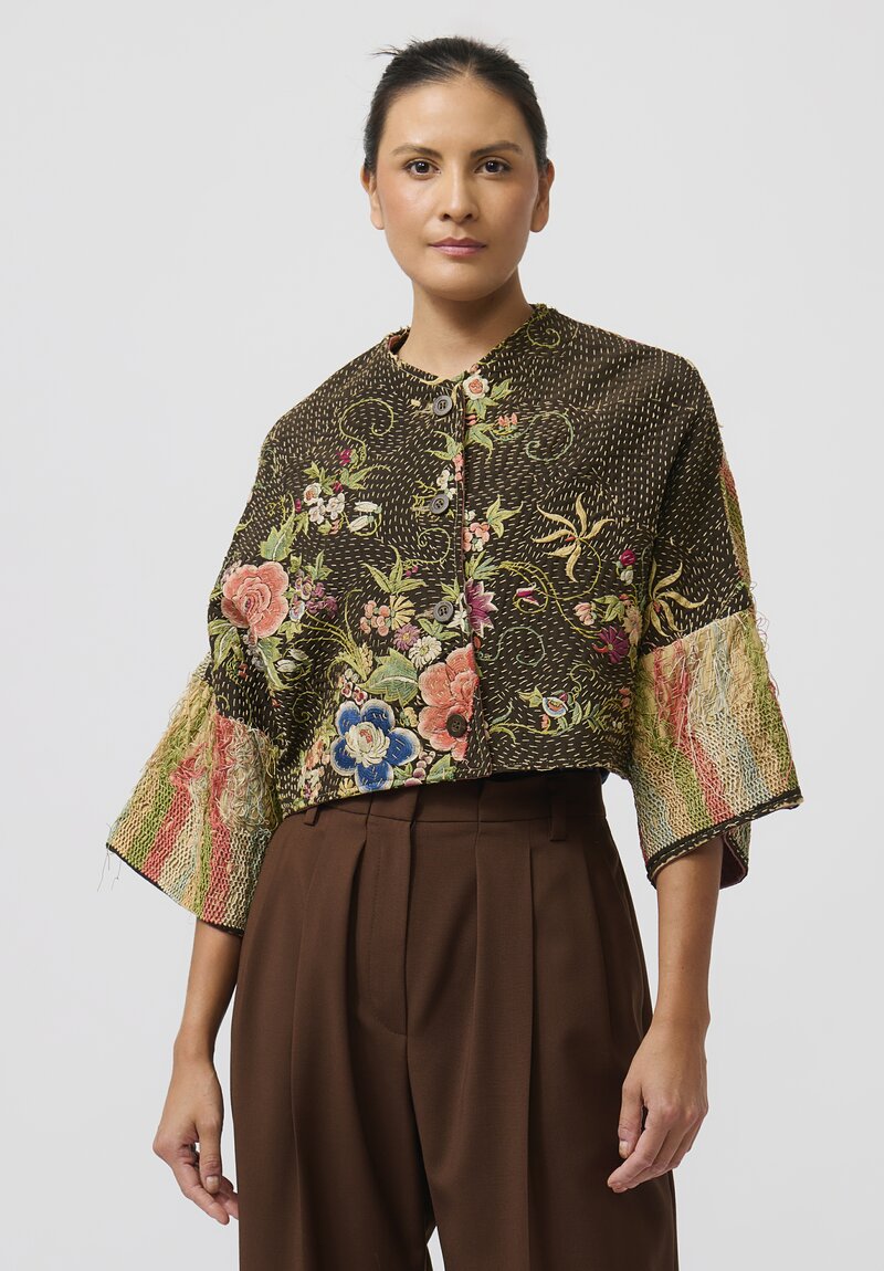 By Walid Chinese Silk Bella Piano Jacket in Brown & Natural	