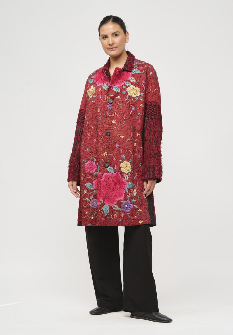 By Walid Chinese Silk Rufus Coat in Red