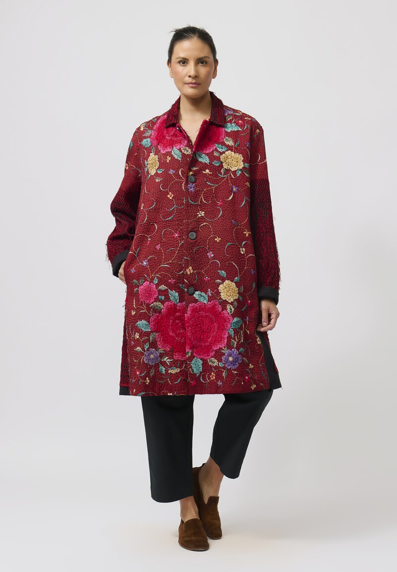 By Walid Chinese Silk Rufus Coat in Red	