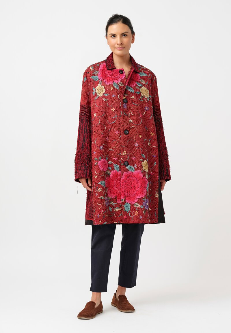 By Walid Chinese Silk Rufus Coat in Red