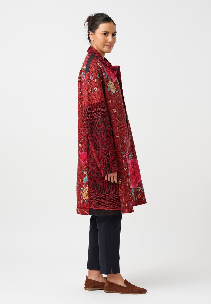 By Walid Chinese Silk Rufus Coat in Red