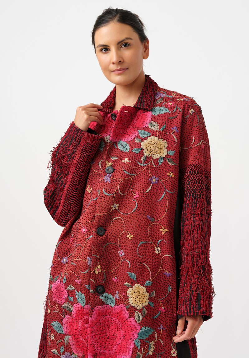 By Walid Chinese Silk Rufus Coat in Red