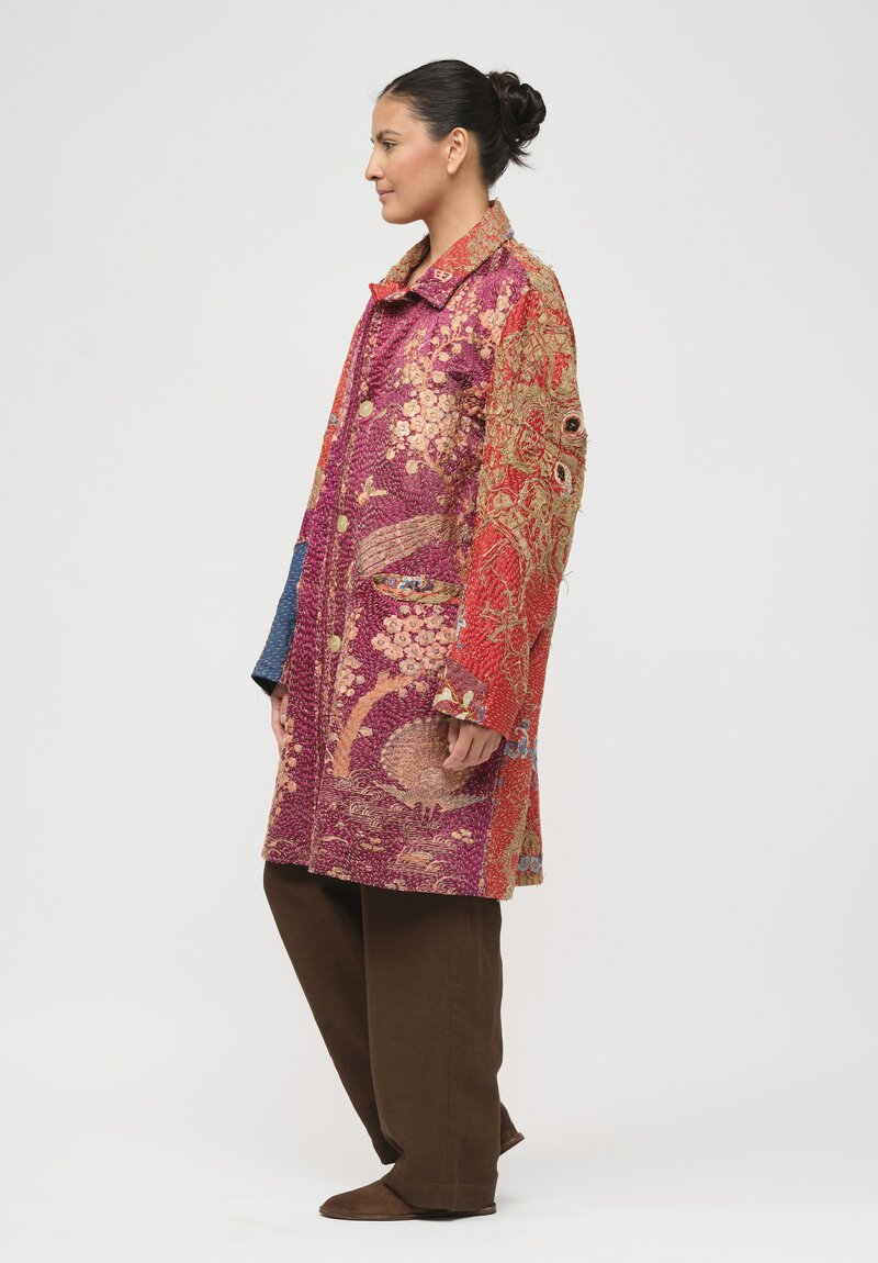 By Walid Silk Rufus Coat in Orange & Purple Multi