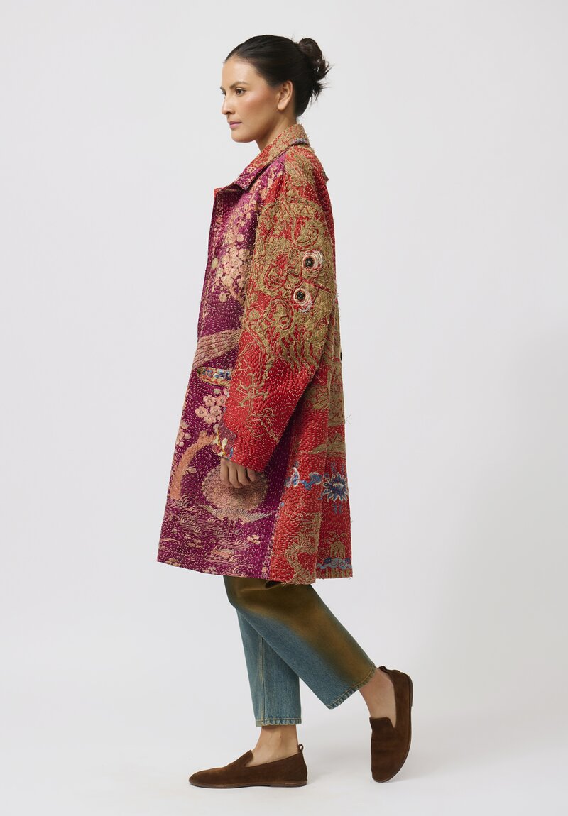 By Walid Silk Rufus Coat in Orange & Purple Multi	