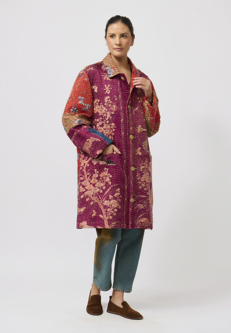 By Walid Silk Rufus Coat in Orange & Purple Multi	