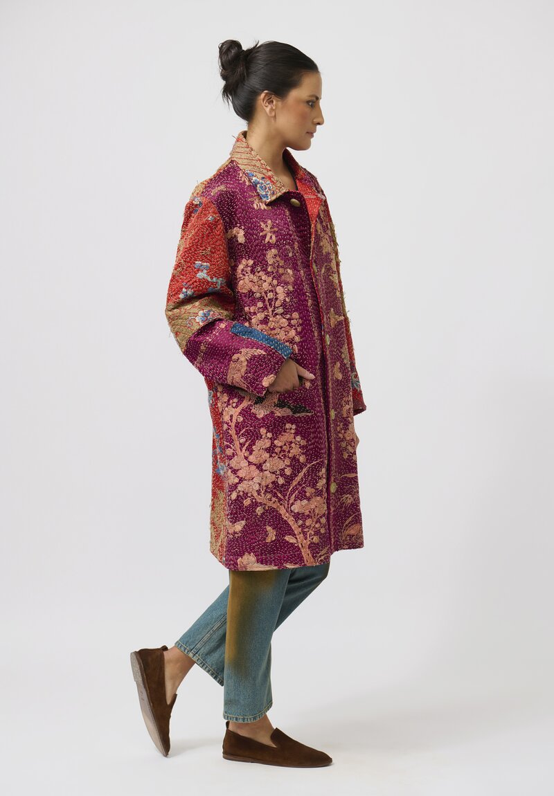 By Walid Silk Rufus Coat in Orange & Purple Multi	