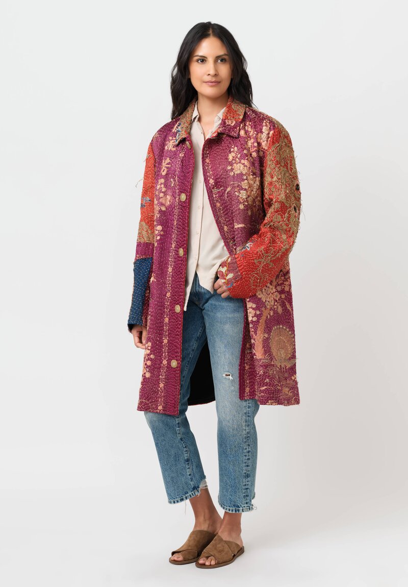 By Walid Silk Rufus Coat in Orange & Purple Multi	