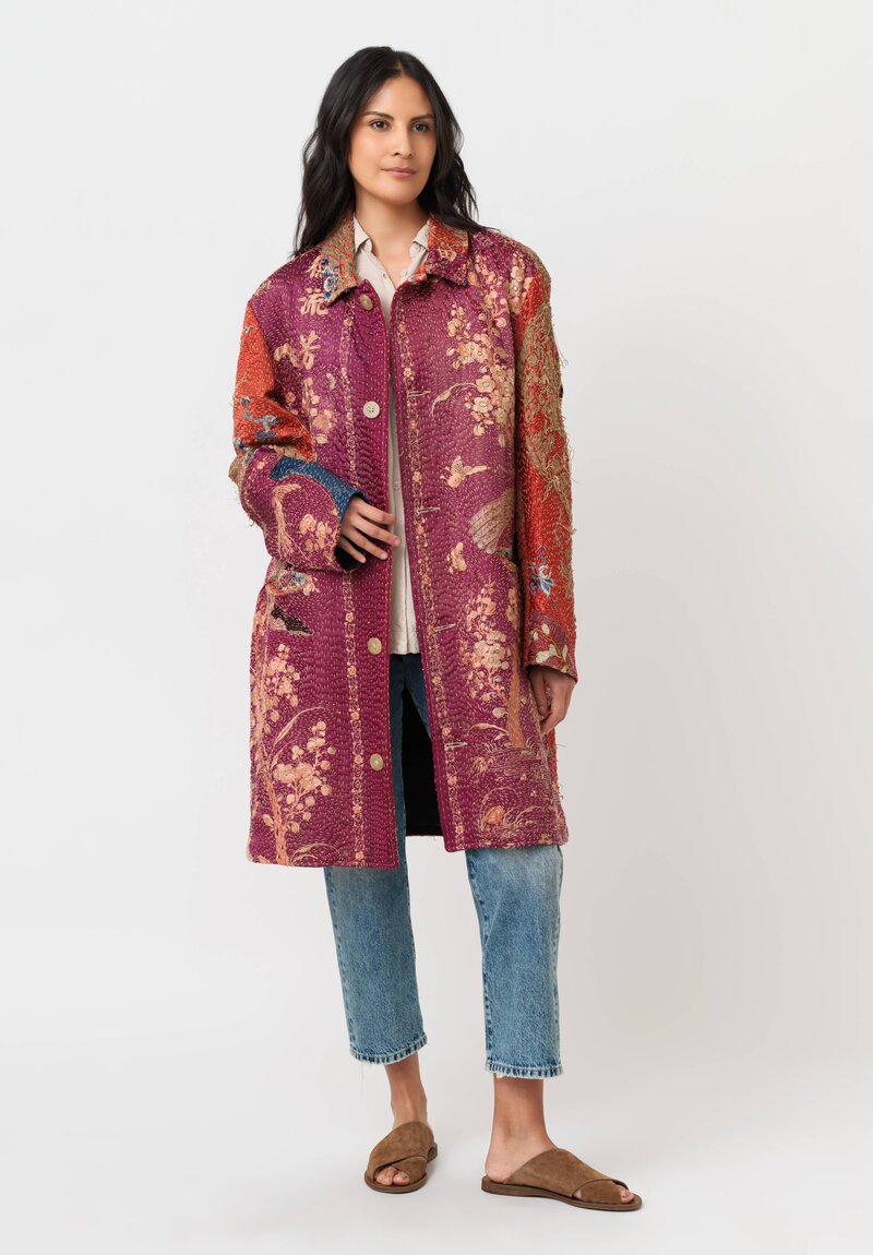 By Walid Silk Rufus Coat in Orange & Purple Multi	