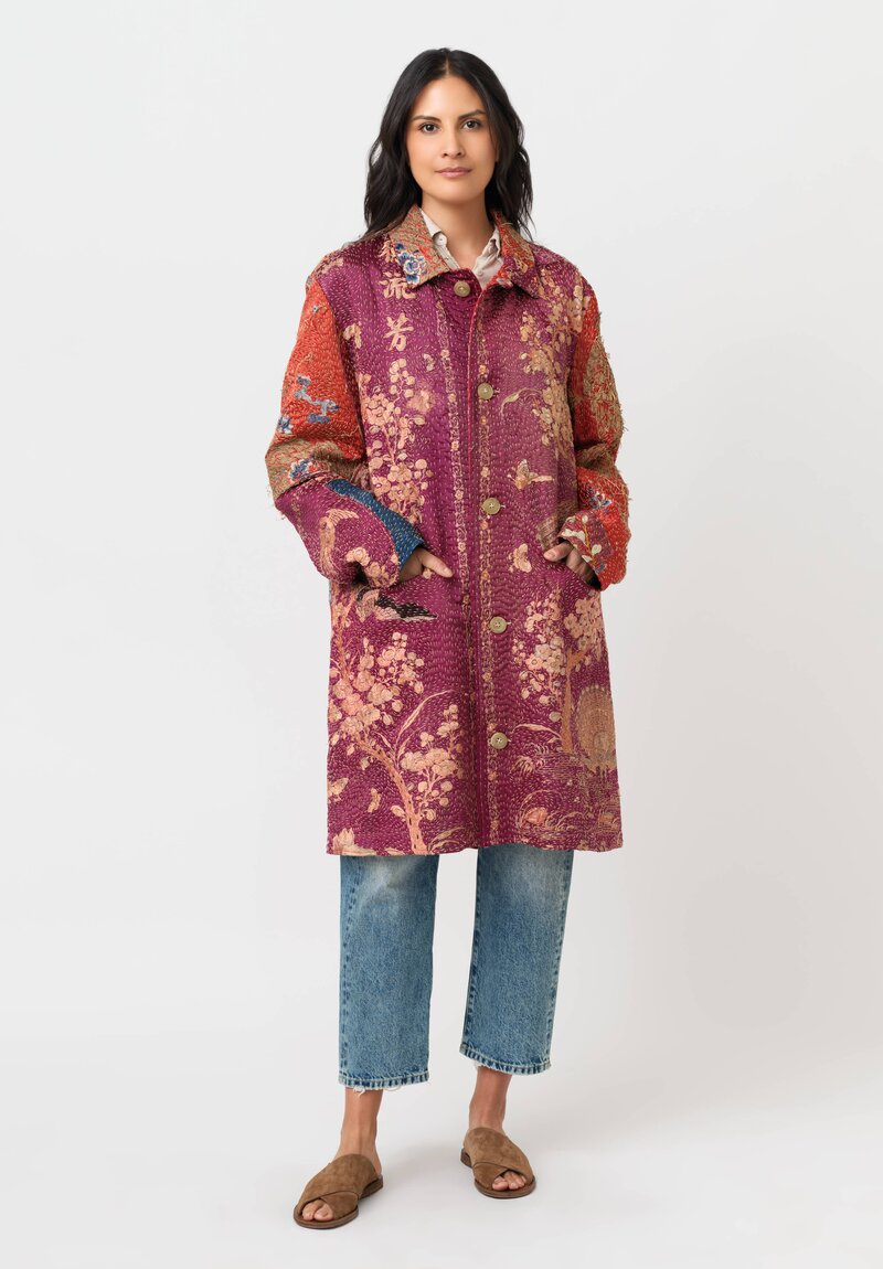 By Walid Silk Rufus Coat in Orange & Purple Multi	