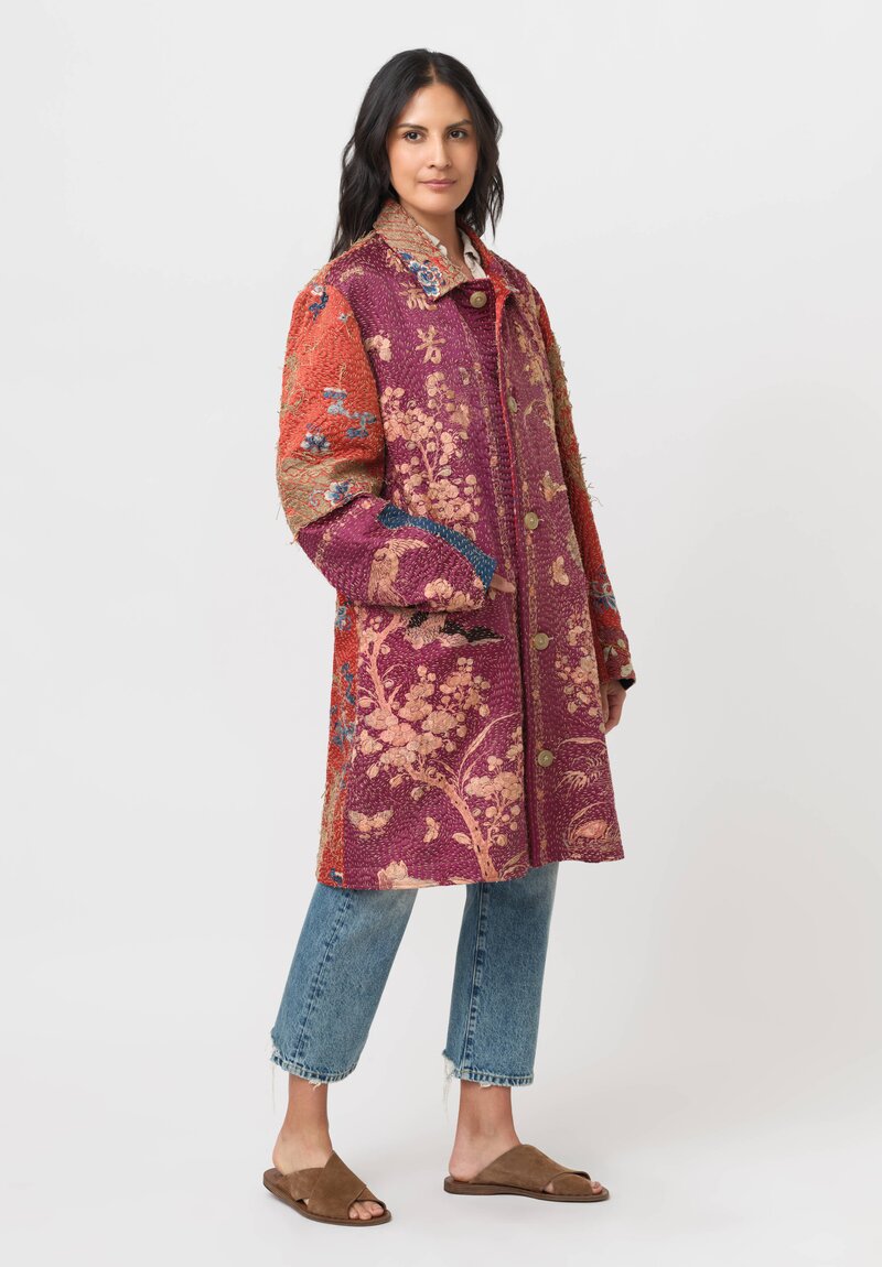 By Walid Silk Rufus Coat in Orange & Purple Multi	