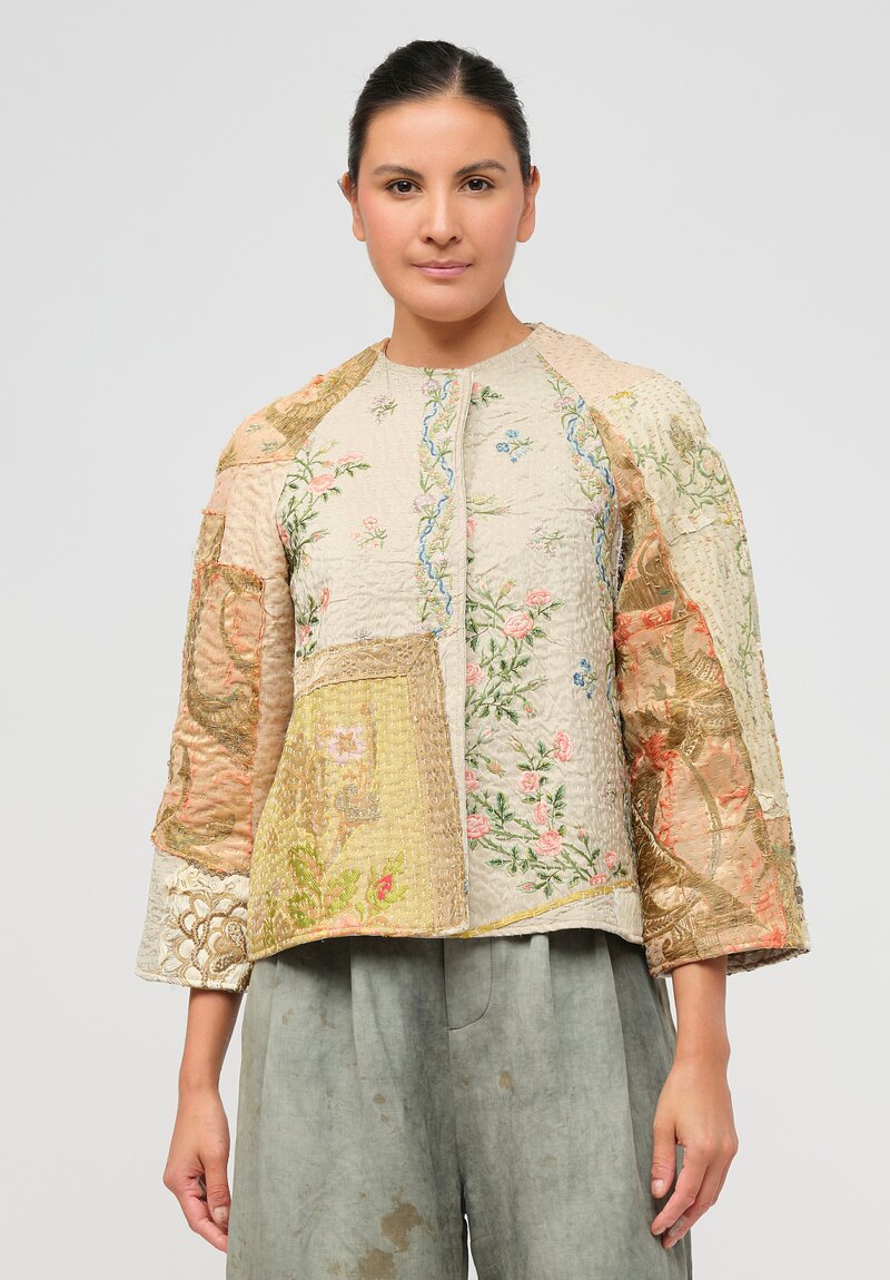 By Walid French & Italian Silk Ilana Jacket in Pale Gold & Pink	