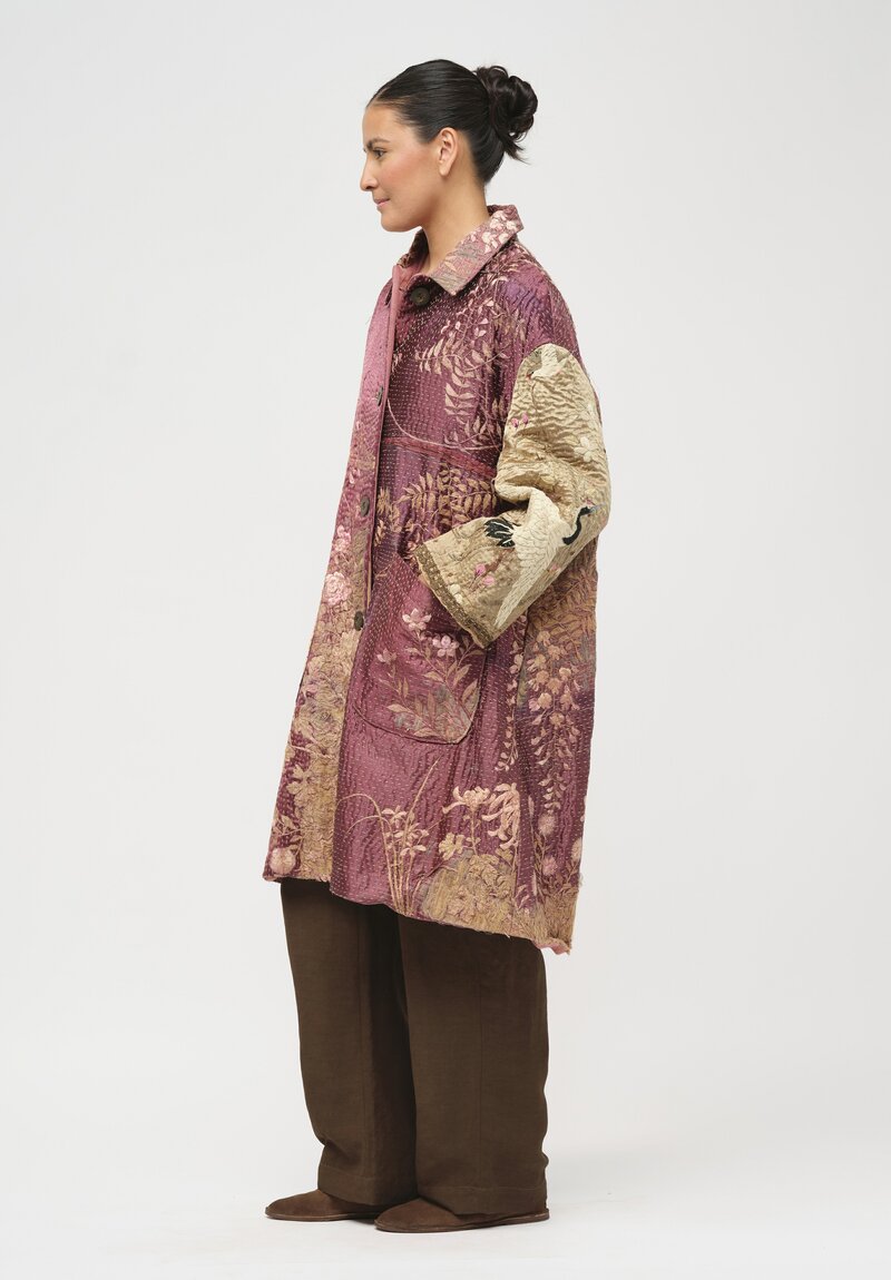 By Walid Chinese Silk Georgina Coat in Gold & Wine Purple	